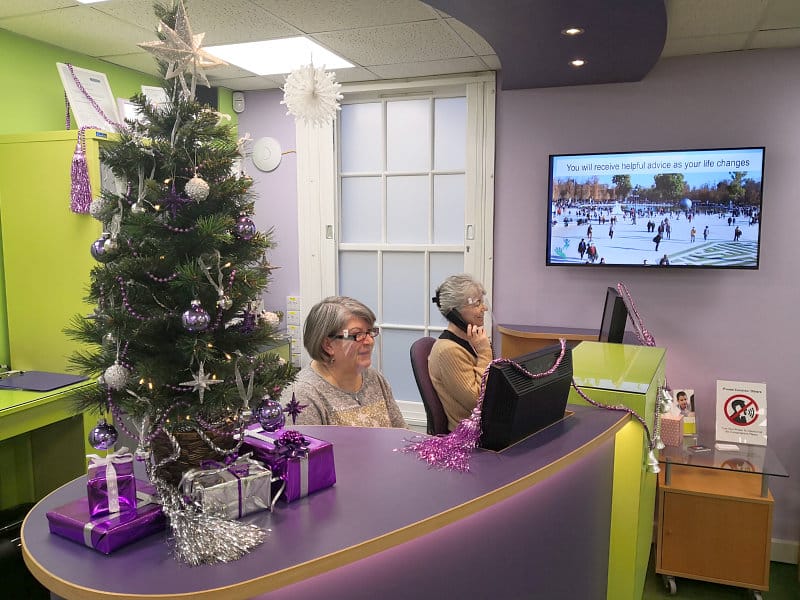 Clinic reception at Christmas with our receptionists